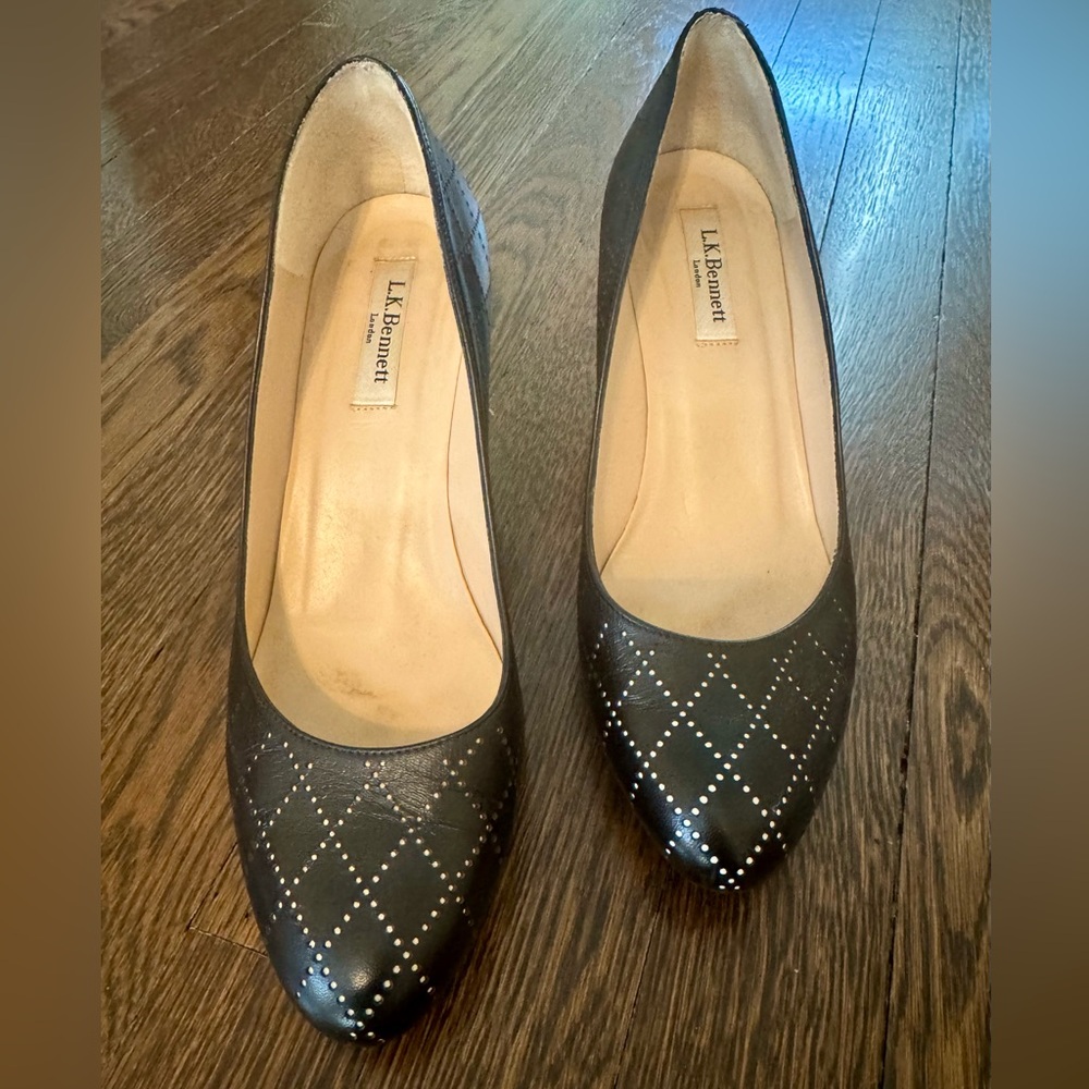 LK Bennett Black Leather Pump Block Heels size 39